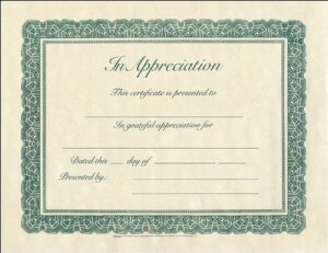 In Appreciation Certificate (Parchment)