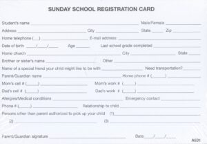SUNDAY SCHOOL REGISTRATION CARD (100)
