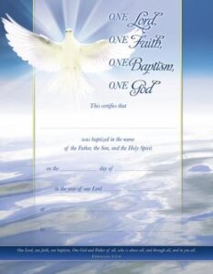 CERTIFICATE OF BAPTISM, FULL COLOR, WHITE DOVE